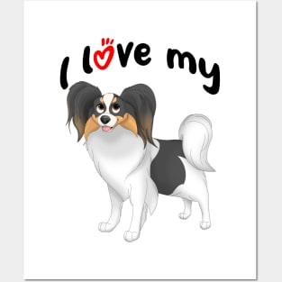 I Love My White, Black & Tan Papillon Dog Posters and Art